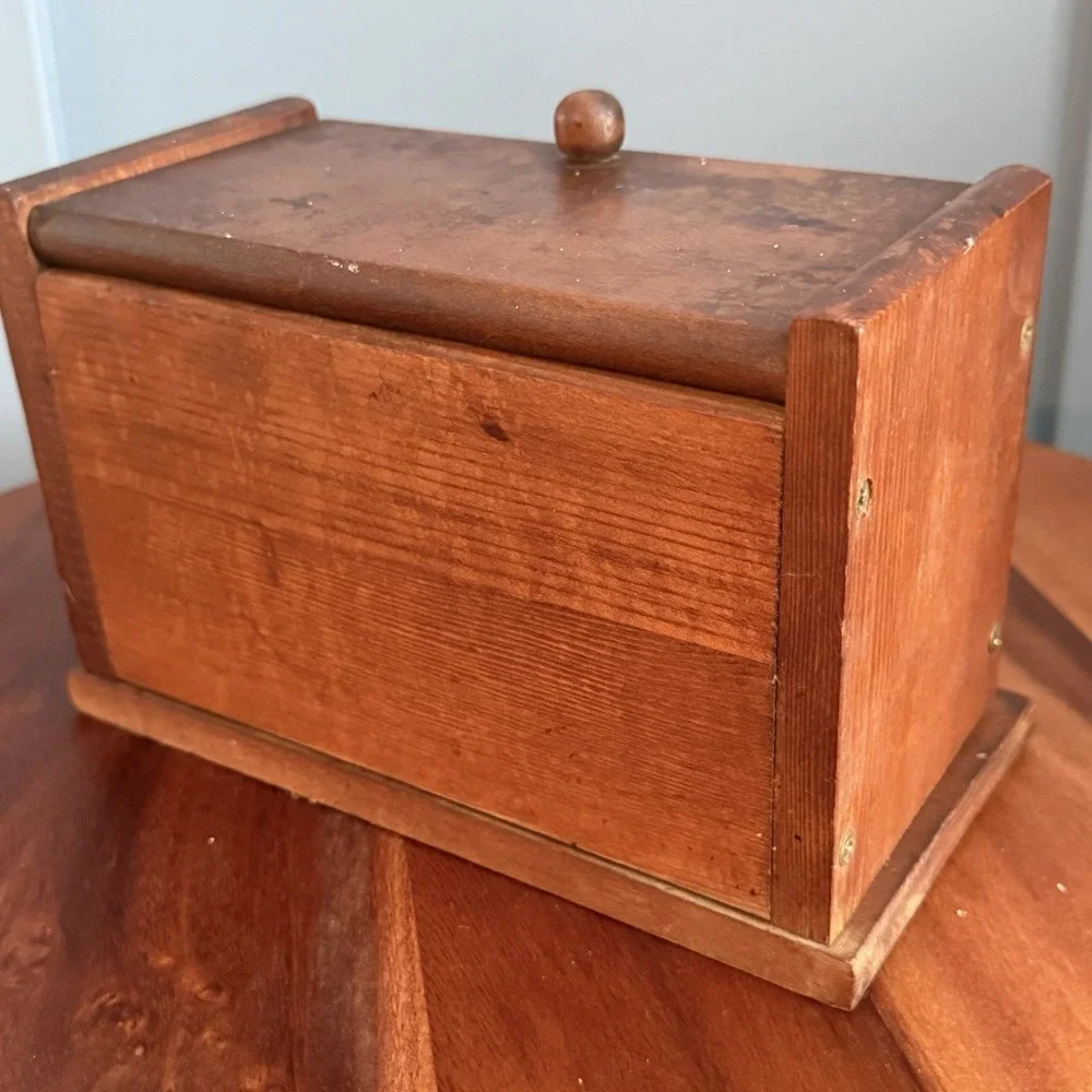 Vintage Wood Recipe Box Folk Art General Store Engraved Rustic Kitchen Decor